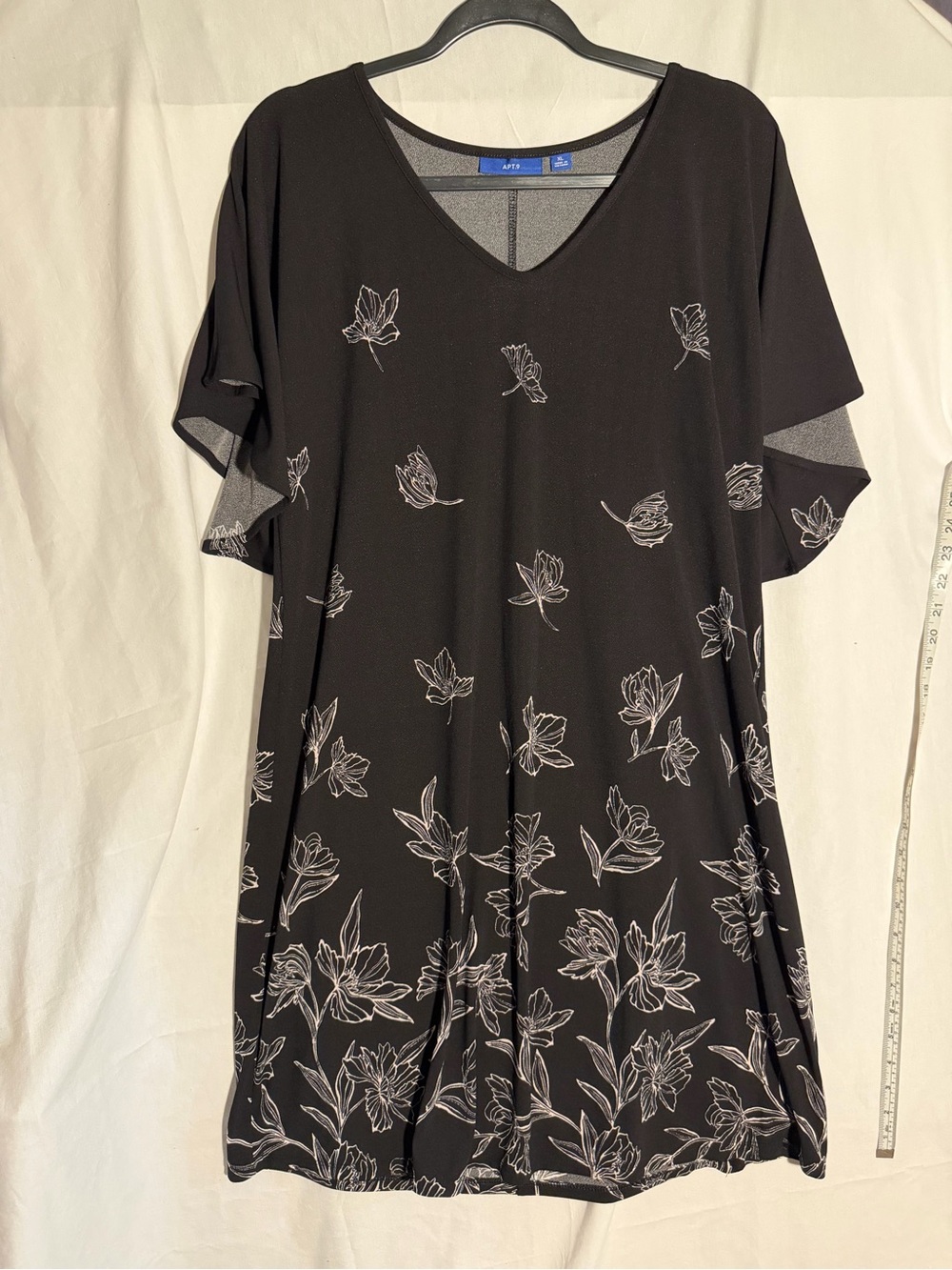 #438 Apt. 9 Black Midi Dress with White Floral Outline